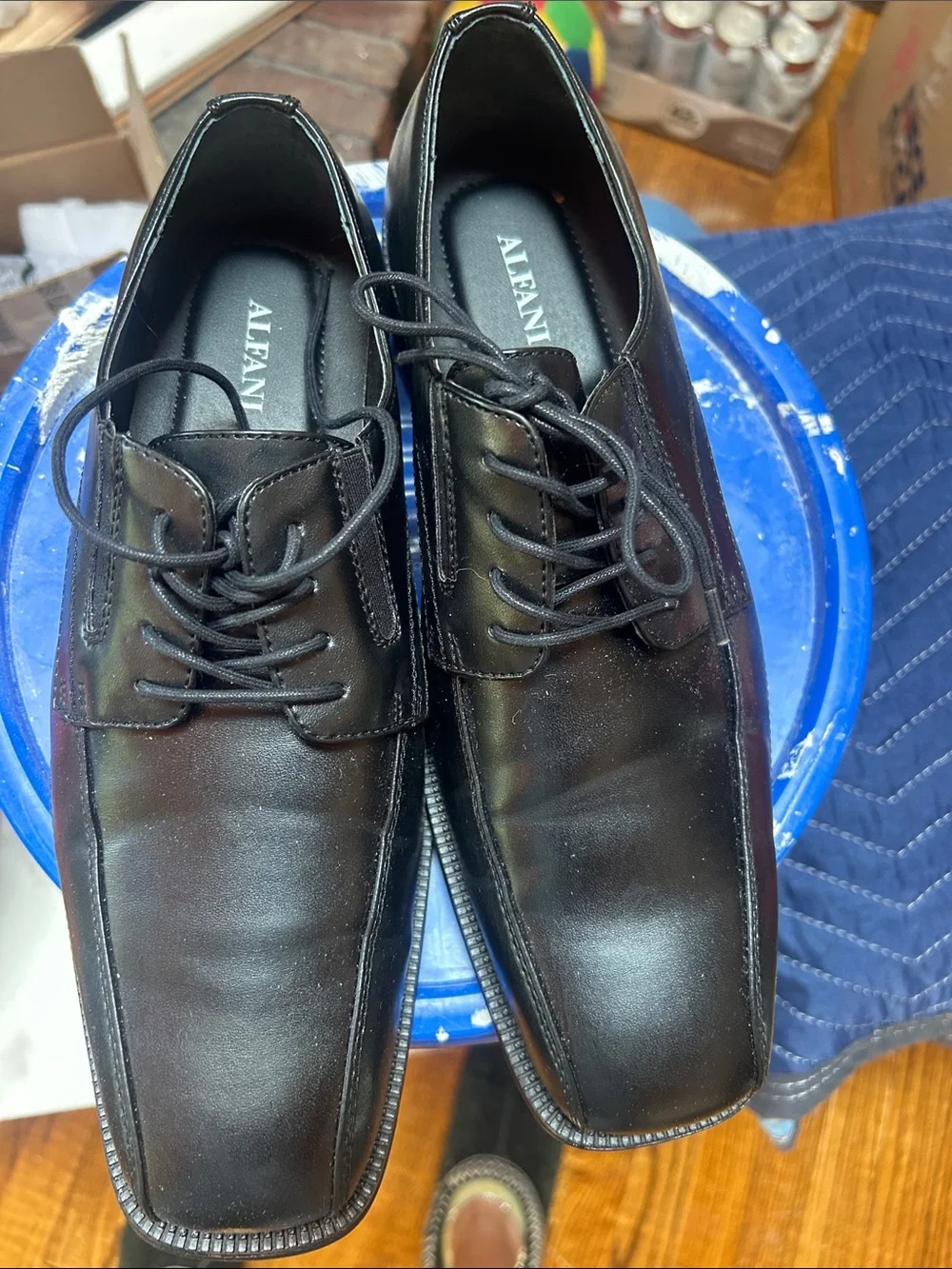 Alfani Black Leather Lace-Up Dress Oxfords